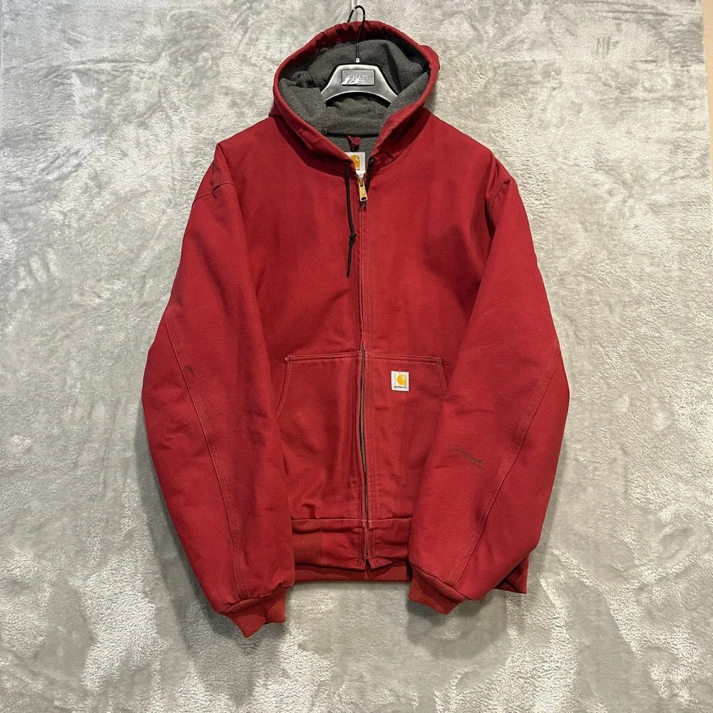 Carhartt Jacket Mens 2XL Red J158 DKR Thermal Lined Sandstone Active Hooded